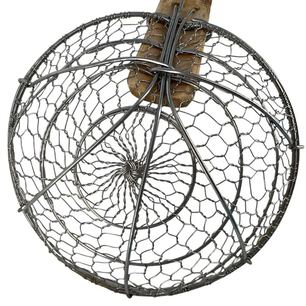 Large Stainless Steel Spider Strainer Wooden Handle Wire Mesh Skimmer